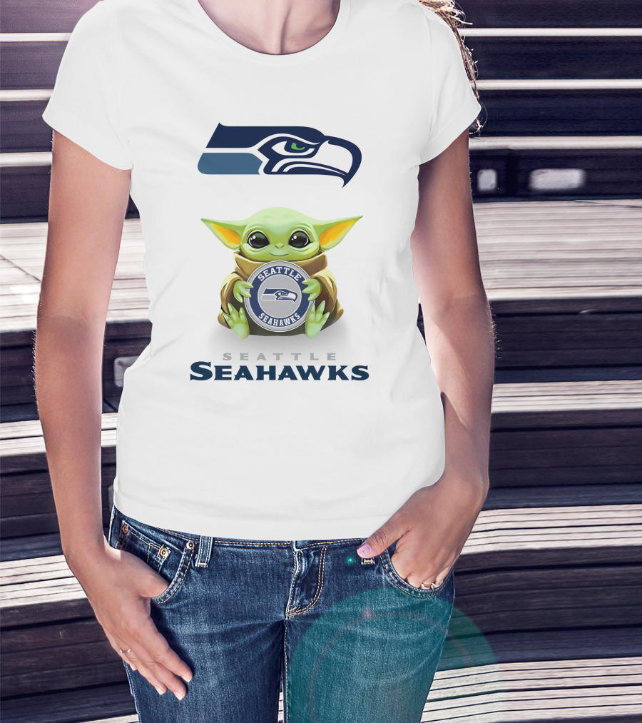 Seattle Seahawks Star Wars Baby Yoda Hug Football Team T-Shirt