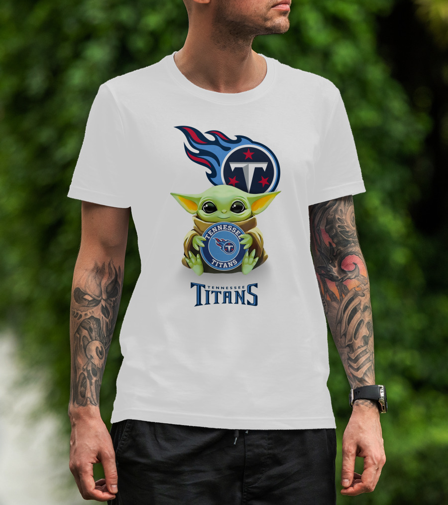 Star Wars Baby Yoda Holding Tennessee Titans Logo Nfl Team T-Shirt