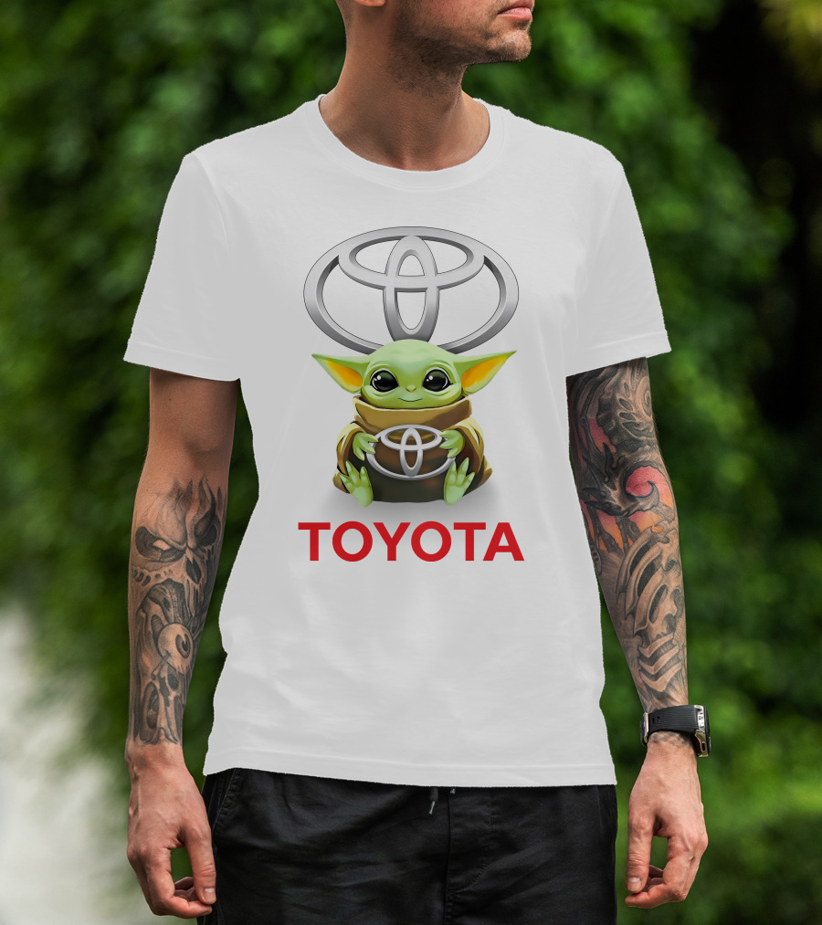 Star Wars Baby Yoda Hug Toyota Logo White T-Shirt