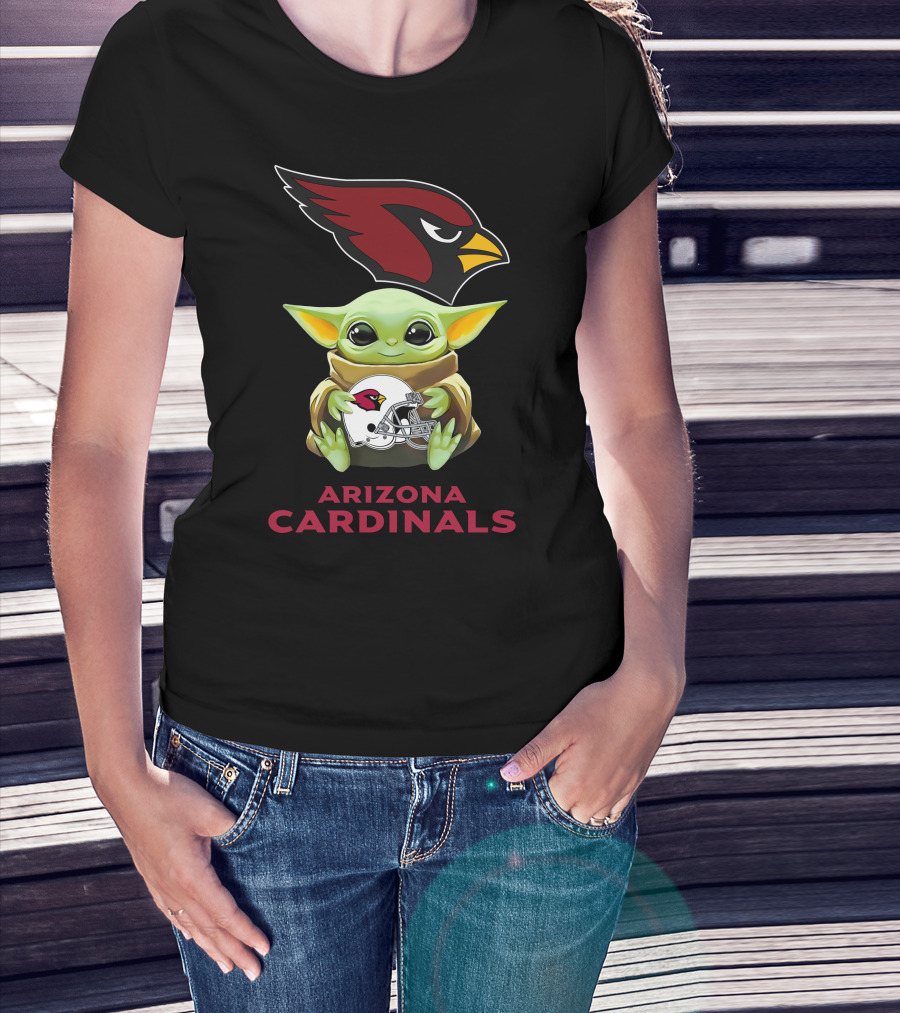 Grogu Hugging Arizona Cardinals Helmet With Team T-Shirt