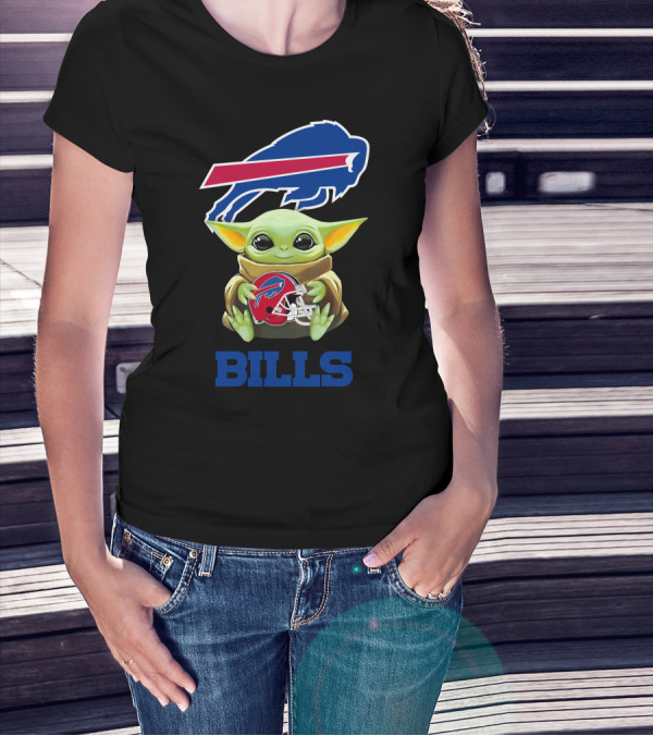 Grogu Holding Buffalo Bills Helmet With Logo And BILLS Text T-Shirt