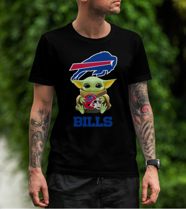 Grogu Holding Buffalo Bills Helmet With Logo And BILLS Text T-Shirt