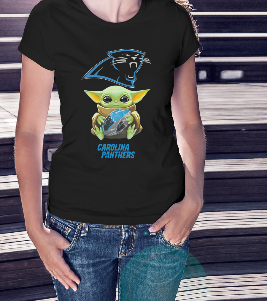 Carolina Panthers Grogu Hugging Football Fan T-Shirt