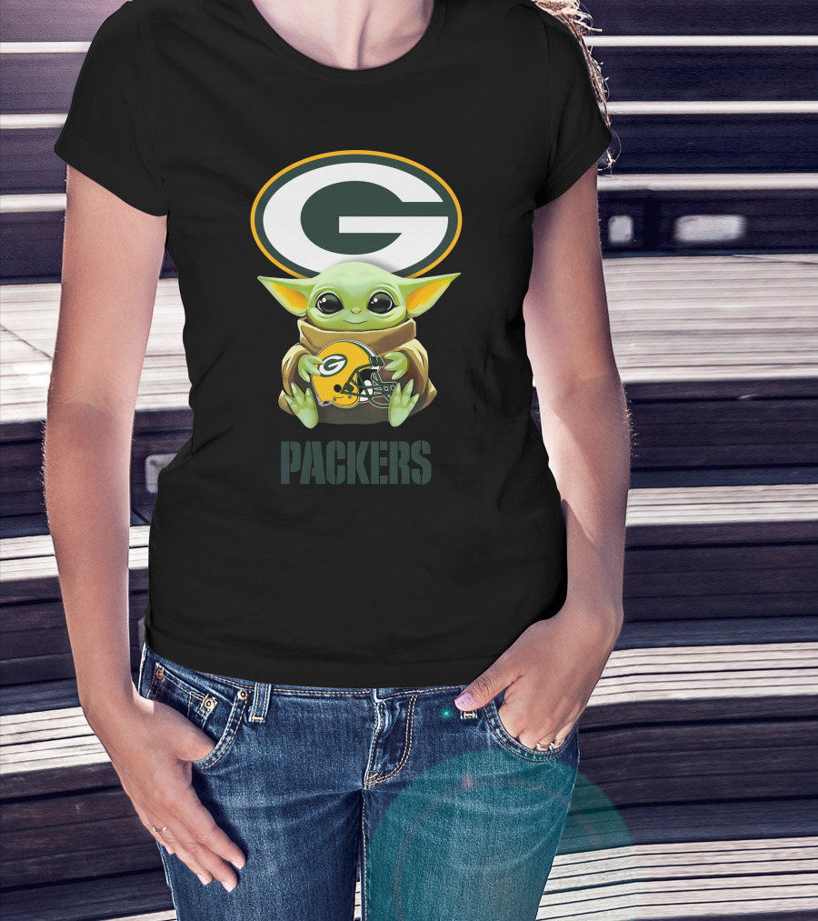 Grogu Holding Green Bay Packers Helmet With Packers T-Shirt
