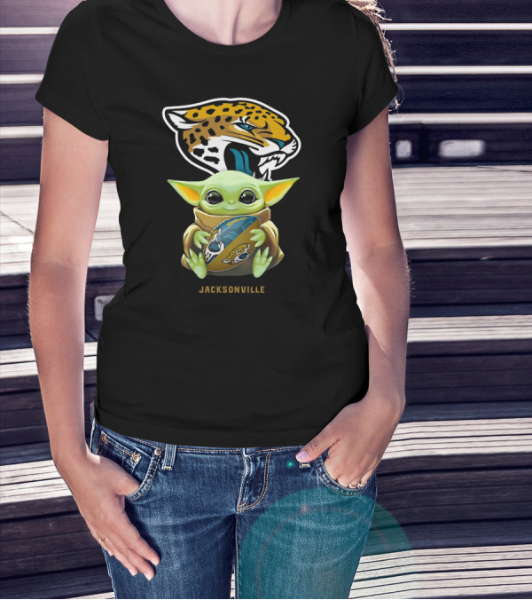 Grogu Holding Football With Jacksonville Jaguars T-Shirt