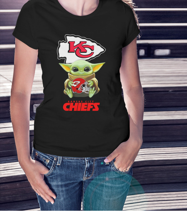 Kansas City Chiefs Grogu Hugging Helmet Icon With KC Arrowhead T-Shirt
