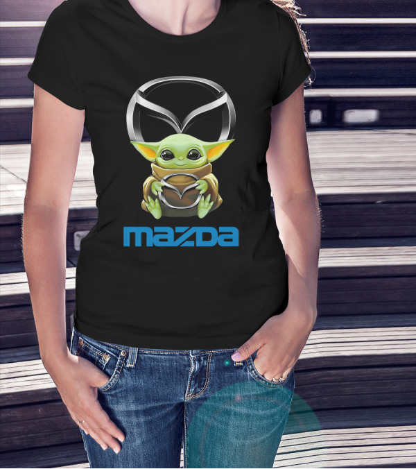 Grogu Holding Mazda Logo With Iconic Symbol Integration T-Shirt