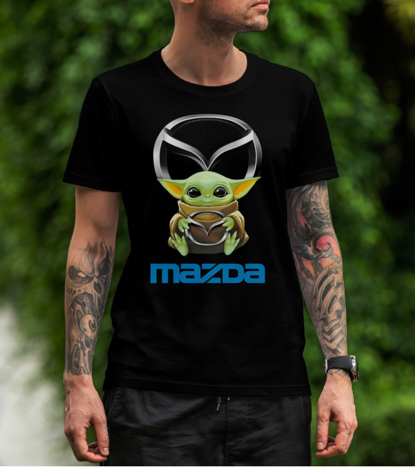 Grogu Holding Mazda Logo With Iconic Symbol Integration T-Shirt