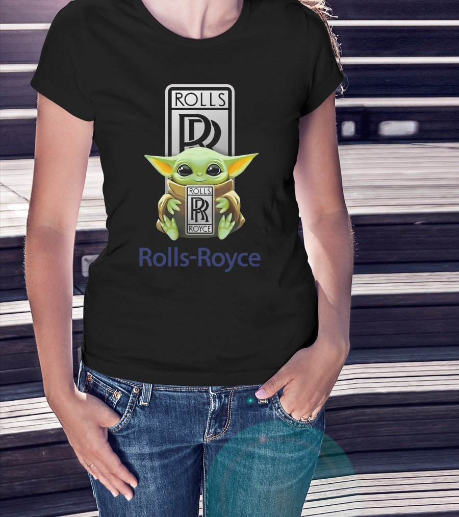 Grogu Holding Rolls Royce Logo With Rolls-Royce Text T-Shirt