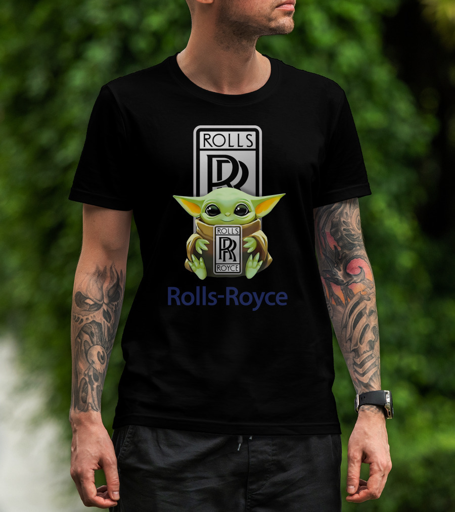 Grogu Holding Rolls Royce Logo With Rolls-Royce Text T-Shirt