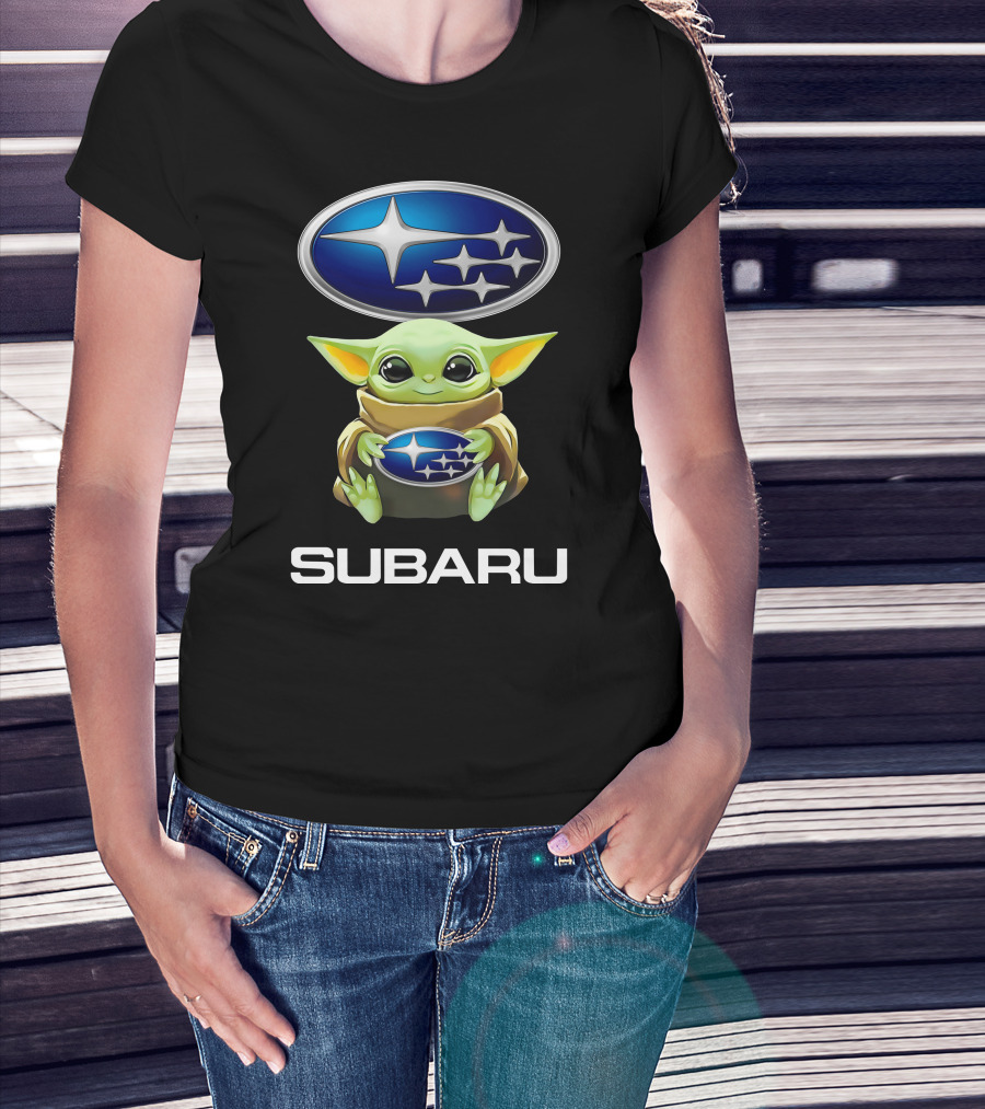 Grogu Hugging Subaru Logo With Subaru Stars And Text T-Shirt