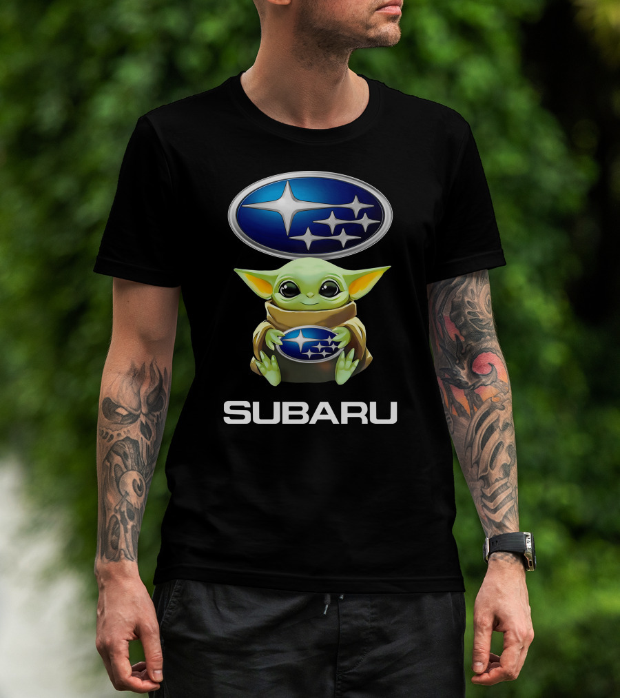 Grogu Hugging Subaru Logo With Subaru Stars And Text T-Shirt