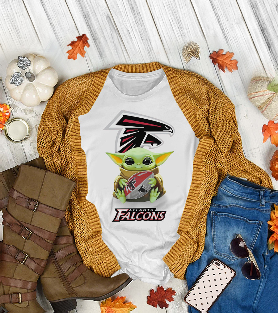 Grogu Atlanta Falcons Hugging Football T-Shirt