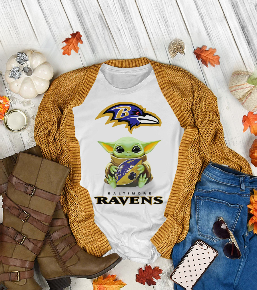 Grogu Hug Baltimore Ravens Football Helmet Baltimore Ravens T-Shirt