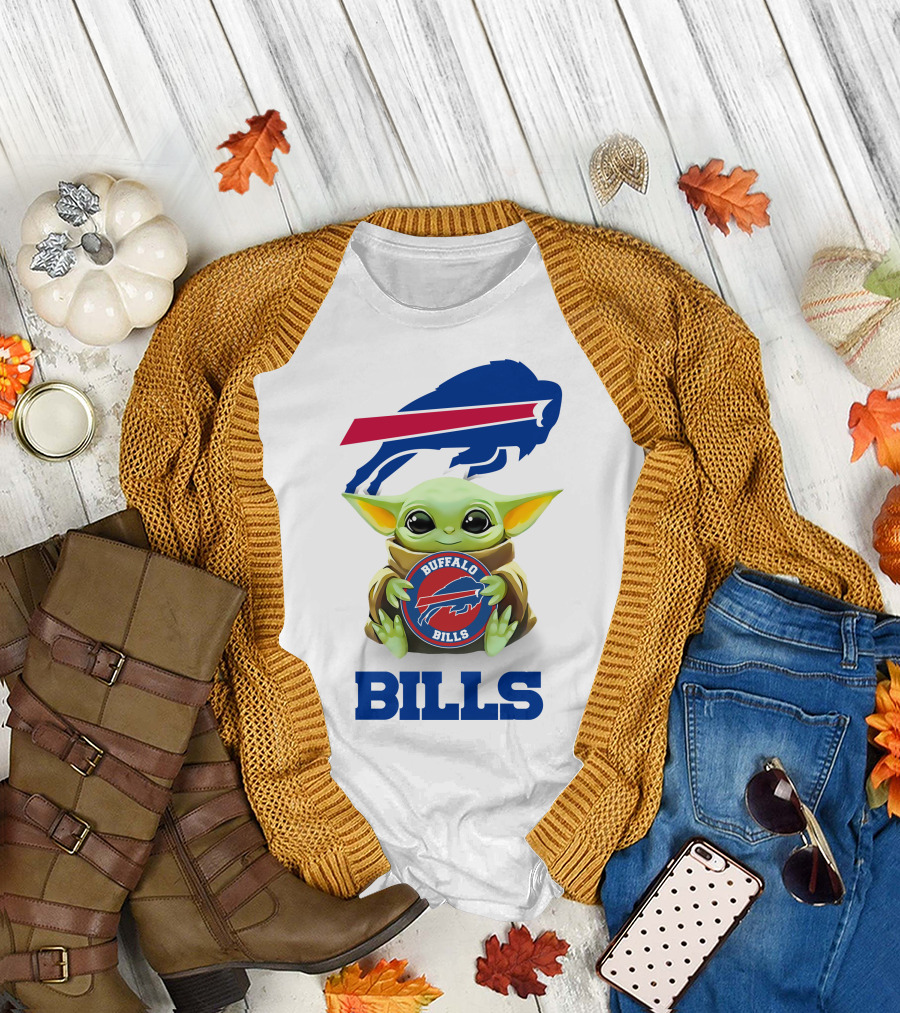 Buffalo Bills Grogu Hug White Background T-Shirt