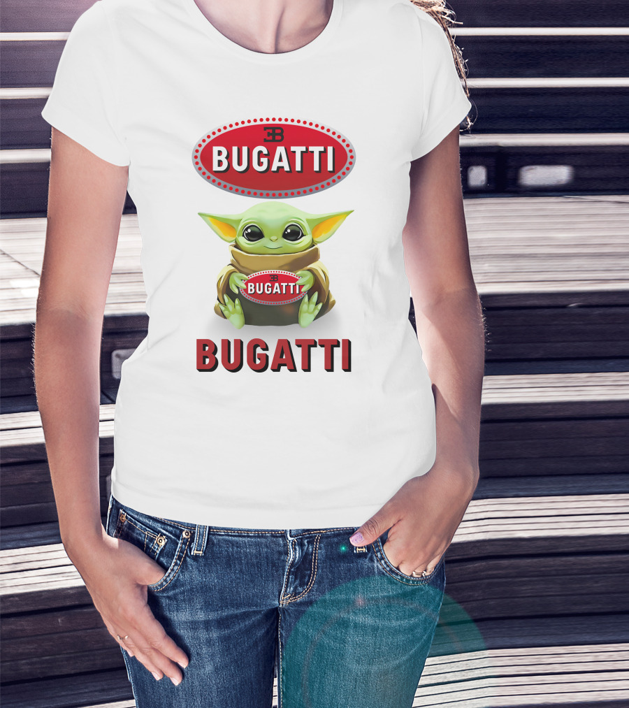 Grogu Holding Bugatti Logo Red And White T-Shirt