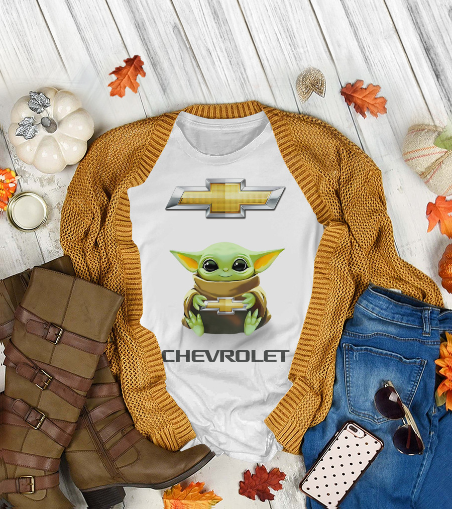 Grogu Holding Chevrolet Emblem T-Shirt