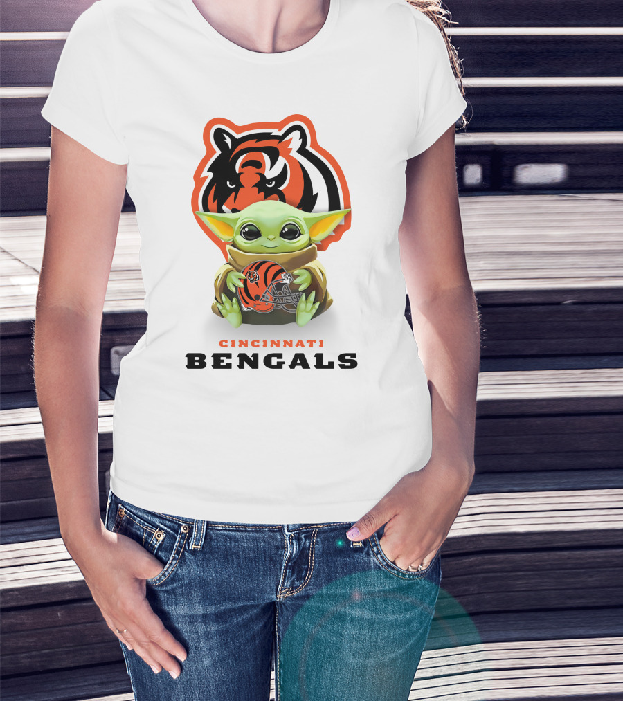 Grogu Holding Cincinnati Bengals Helmet With Team Logo And Colors T-Shirt