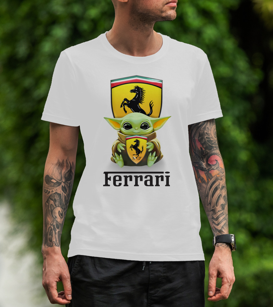 Grogu Hug Ferrari Emblem Iconic Fusion T-Shirt