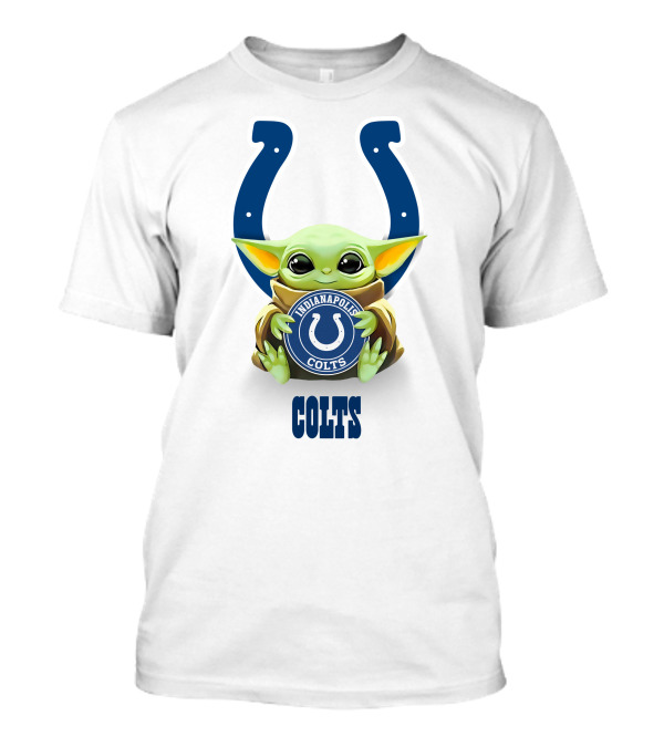 Grogu Holding Indianapolis Colts Emblem With Horseshoe Icon And Colts Text T-Shirt