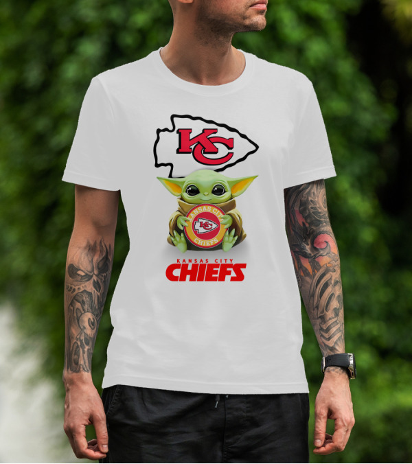 Kansas City Chiefs Grogu Hugging Team Emblem T-Shirt