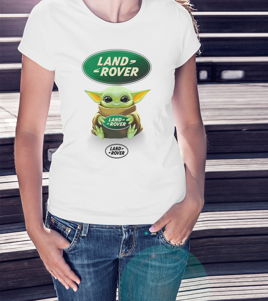 Grogu Holding Land Rover Logo Emblem T-Shirt