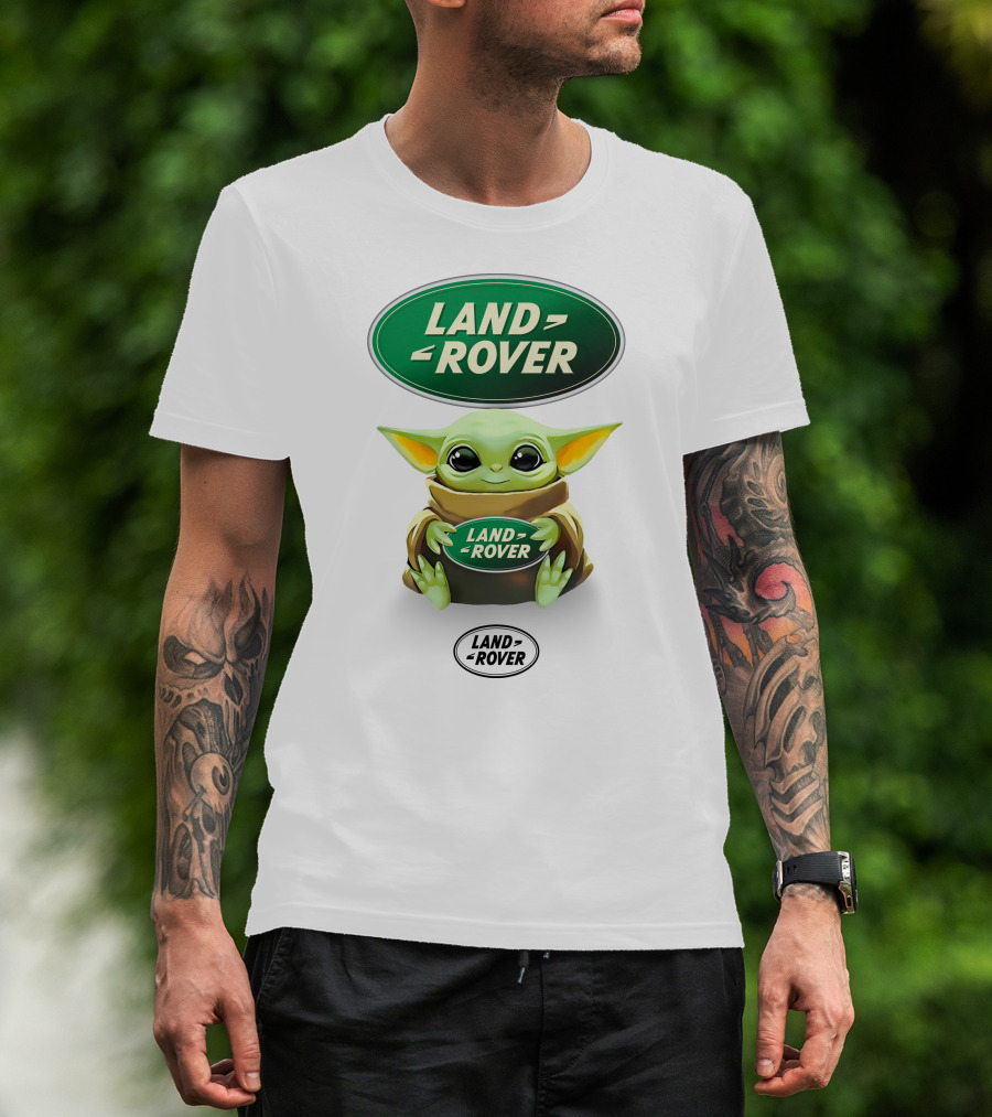 Grogu Holding Land Rover Logo Emblem T-Shirt