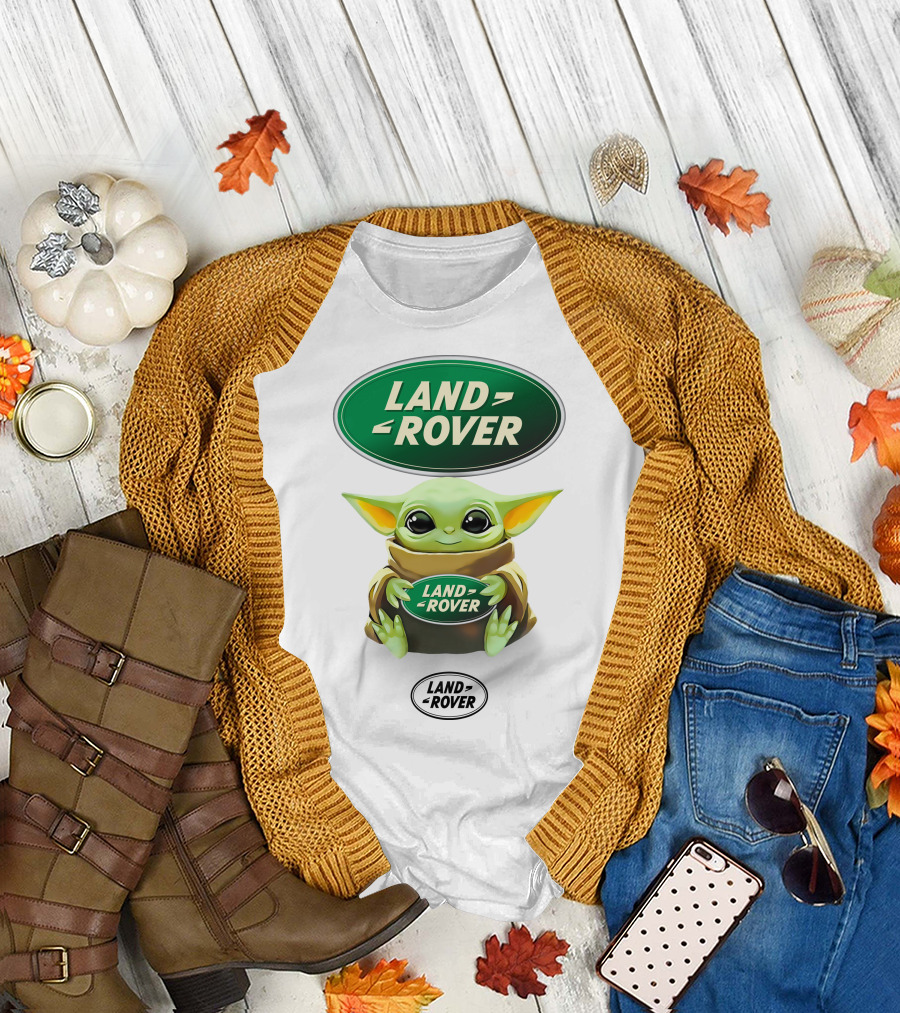Grogu Holding Land Rover Logo Emblem T-Shirt