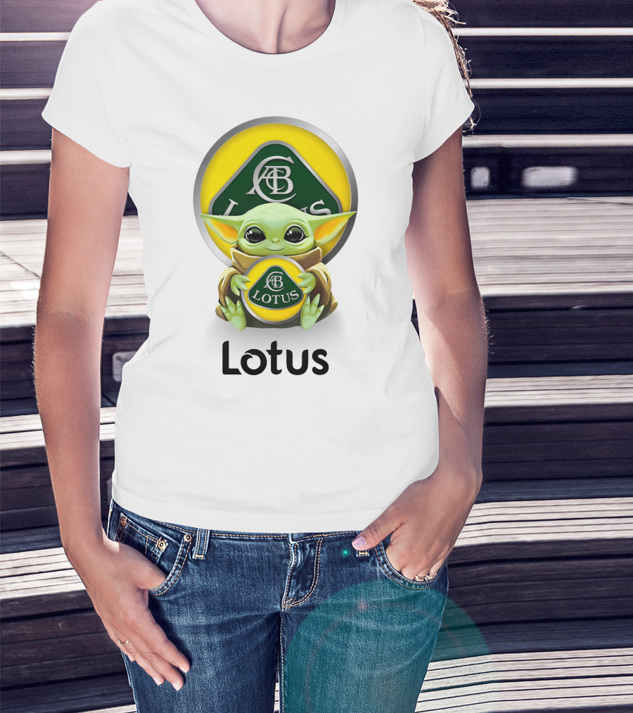 Grogu Hug Ab Lotus Logo Green And Yellow T-Shirt