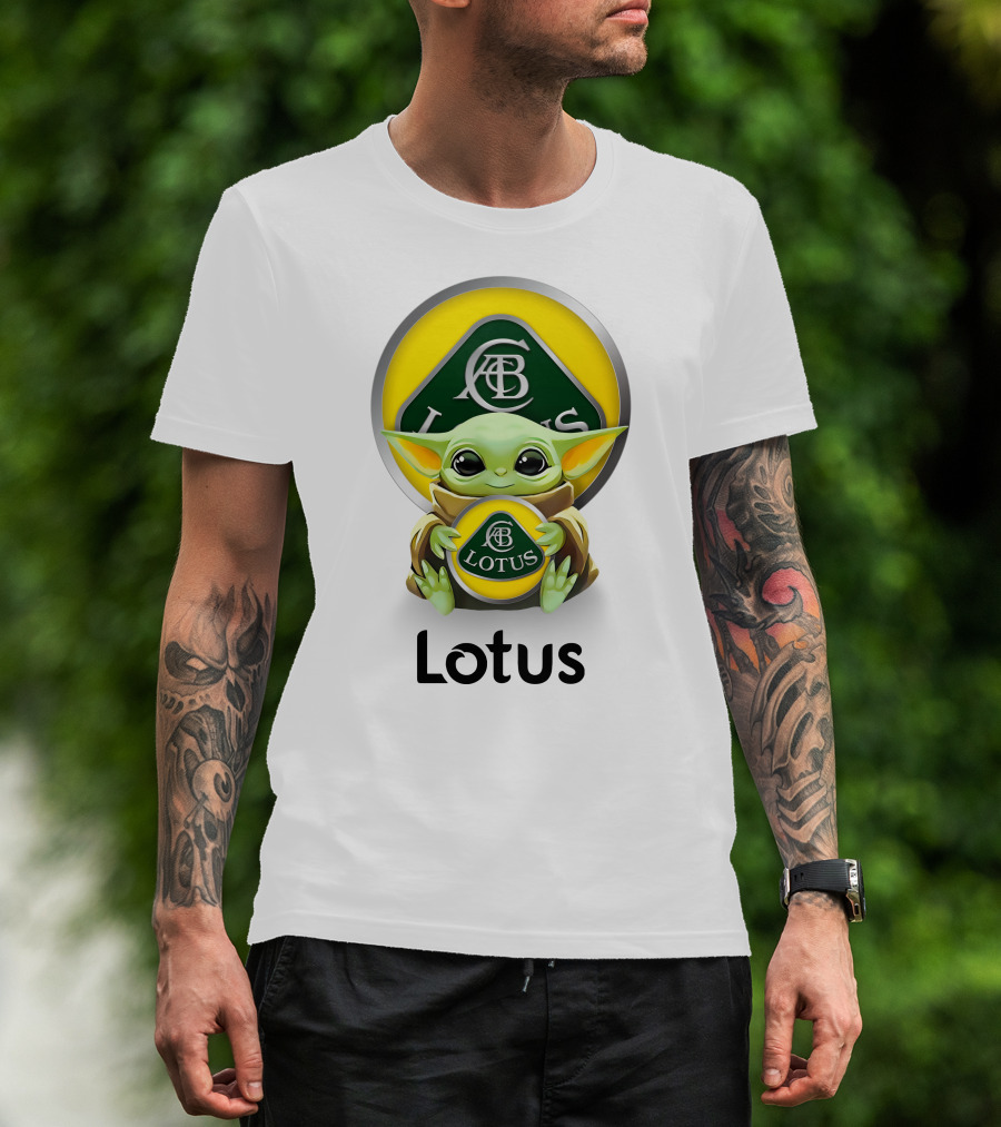 Grogu Hug Ab Lotus Logo Green And Yellow T-Shirt