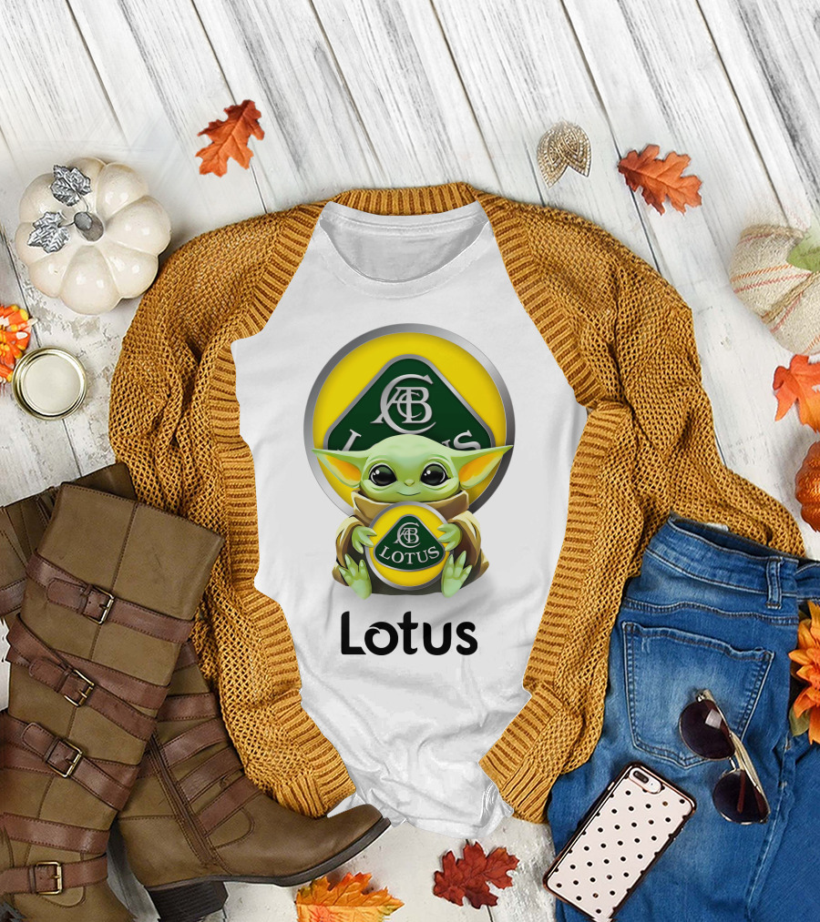 Grogu Hug Ab Lotus Logo Green And Yellow T-Shirt
