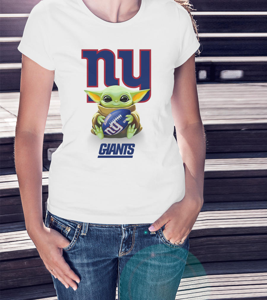Grogu New York Giants Football Hug Tailgate White T-Shirt