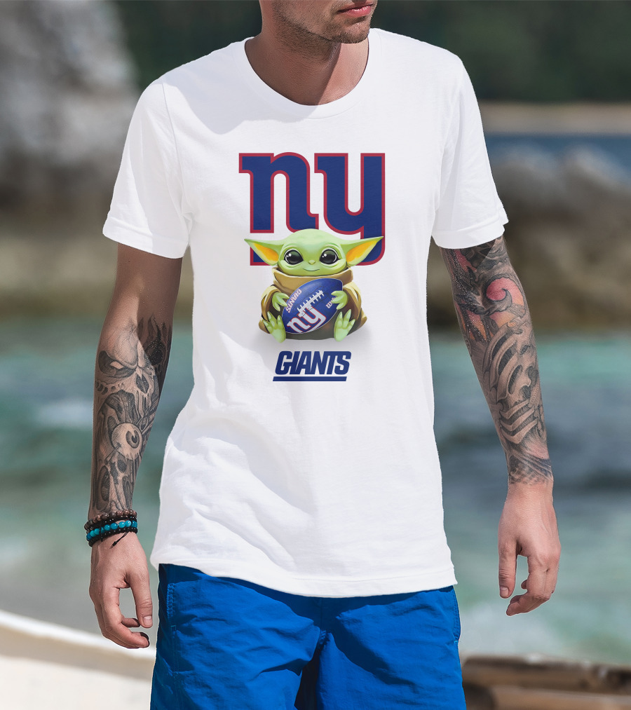 Grogu New York Giants Football Hug Tailgate White T-Shirt
