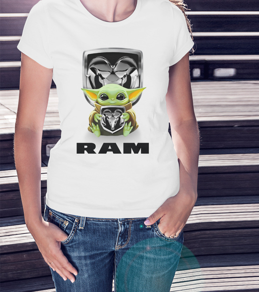 Grogu Hugging Ram Logo White T-Shirt