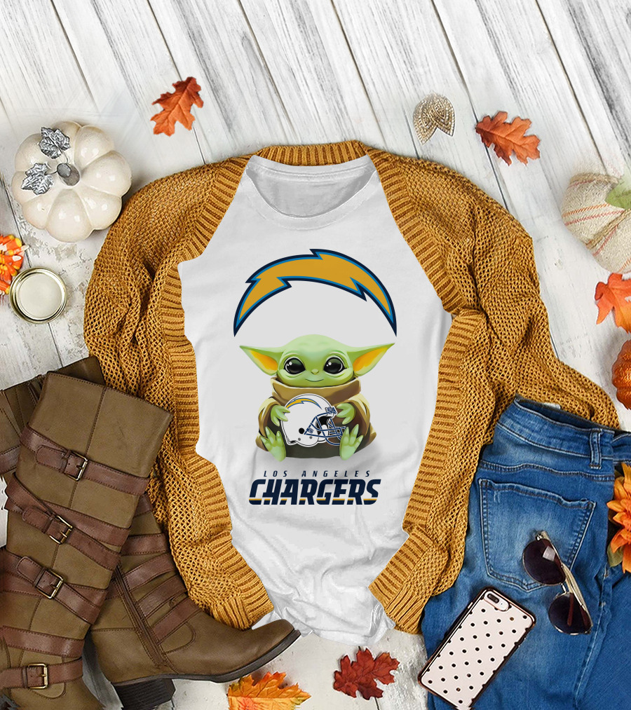 Grogu Los Angeles Chargers Helmet Hug T-Shirt