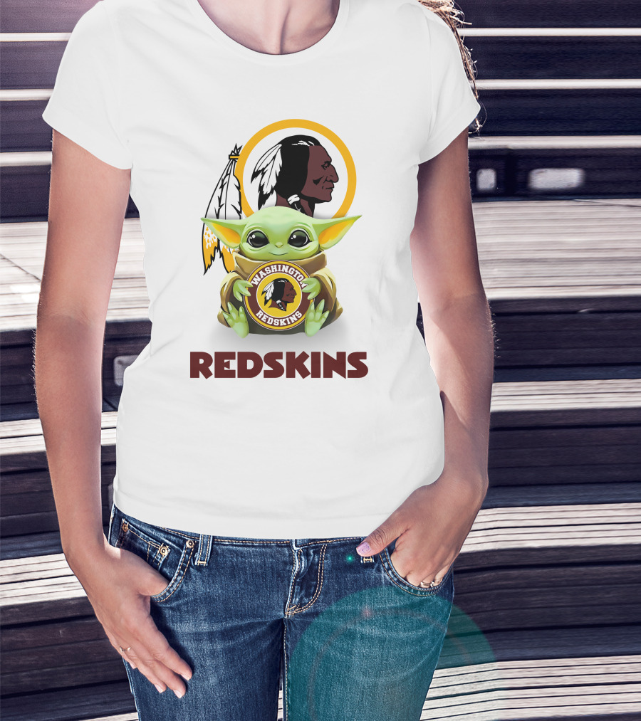 Grogu Holding Washington Redskins Logo Fans Unite T-Shirt