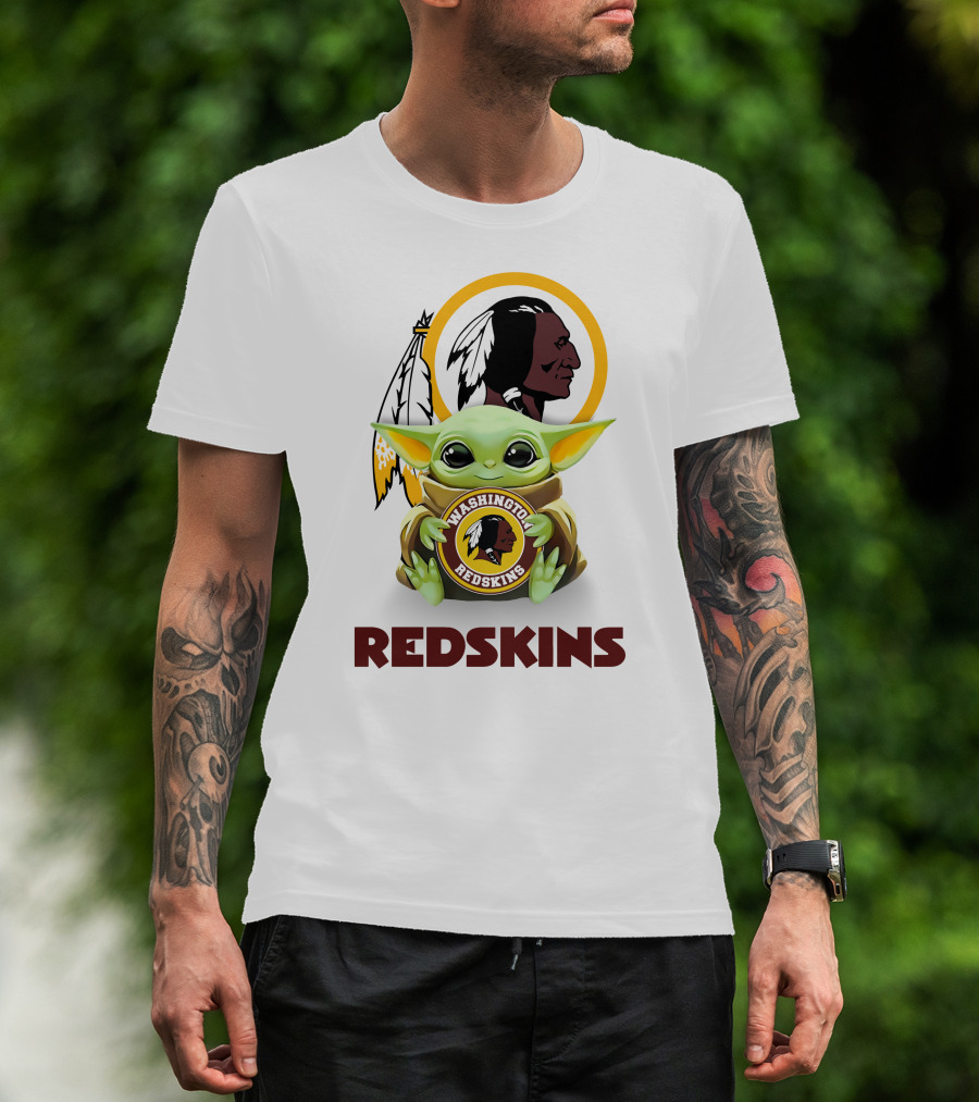 Grogu Holding Washington Redskins Logo Fans Unite T-Shirt