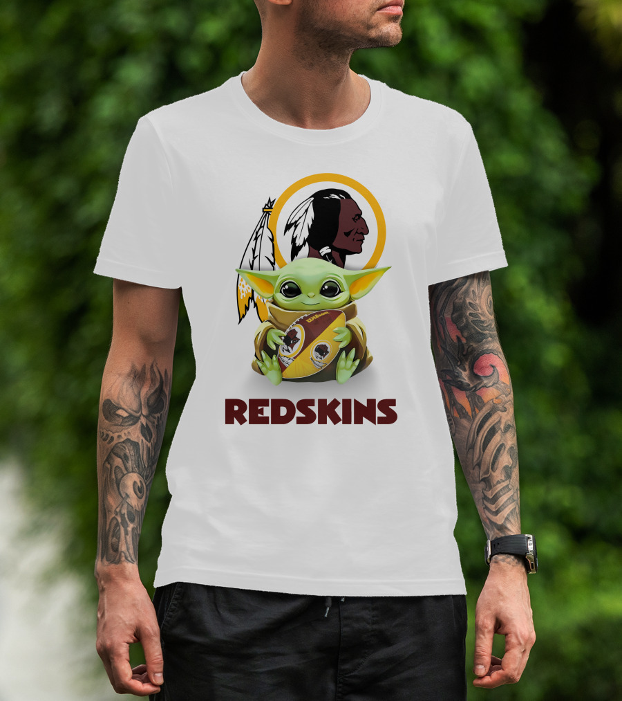 Grogu Redskins Football Hug With Team Logo And Native American T-Shirt