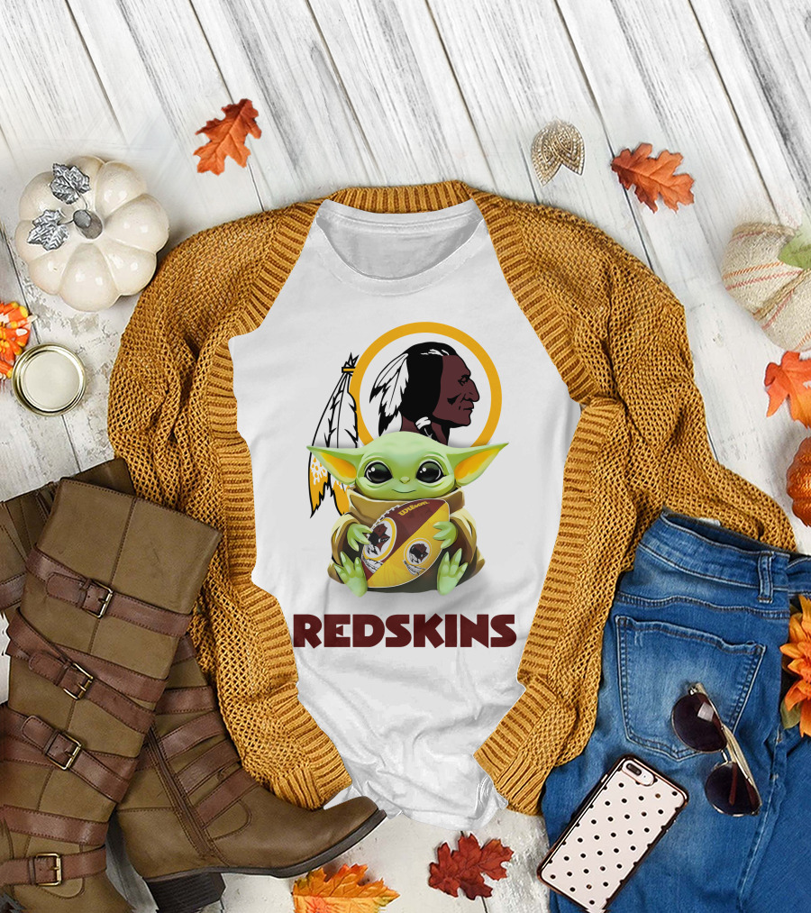Grogu Redskins Football Hug With Team Logo And Native American T-Shirt