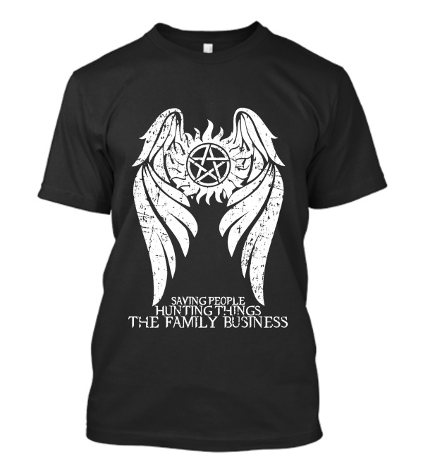 SPN Wings Black And White Saving People Hunting Things The Family Business T-Shirt