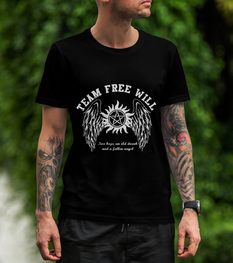 Team Free Will Two Boys An Old Drunk And A Fallen Angel T-Shirt