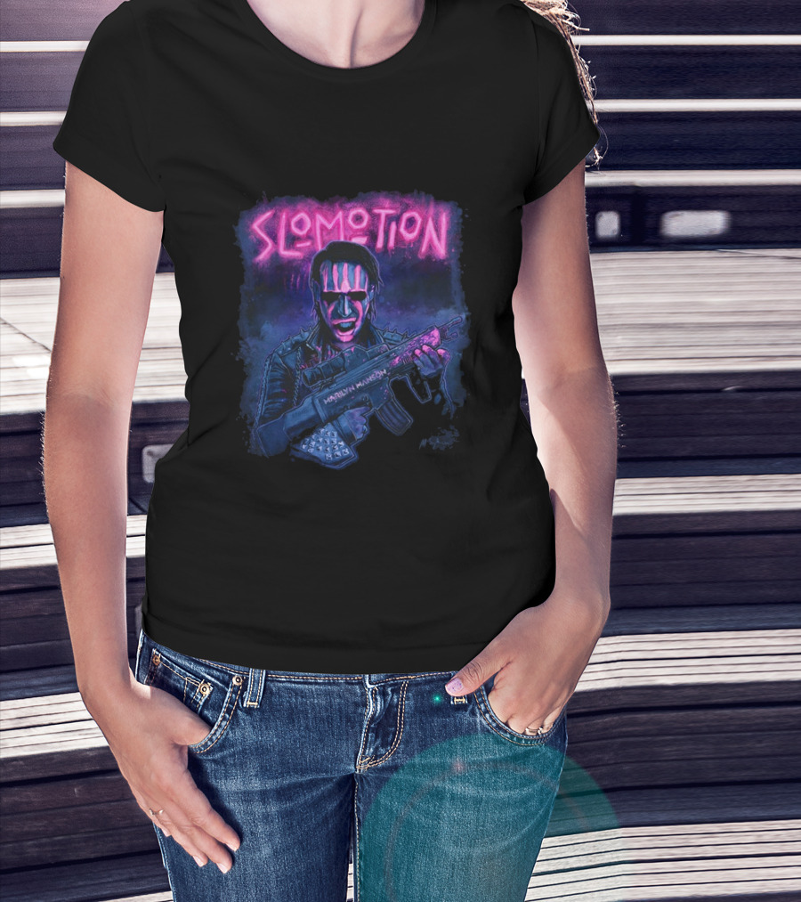 MM Slomotion Marilyn Manson Artwork Gun Neon T-Shirt