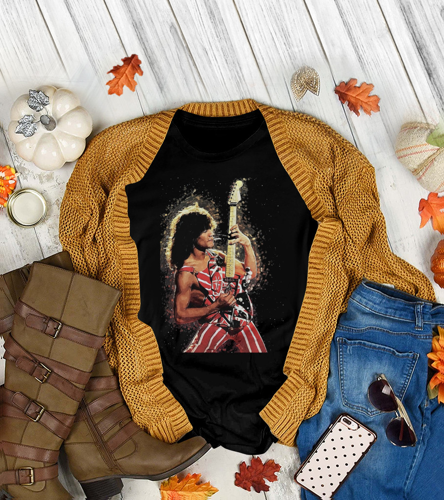 Guitar Legend Iconic Pose Rock Star Stripes T-Shirt
