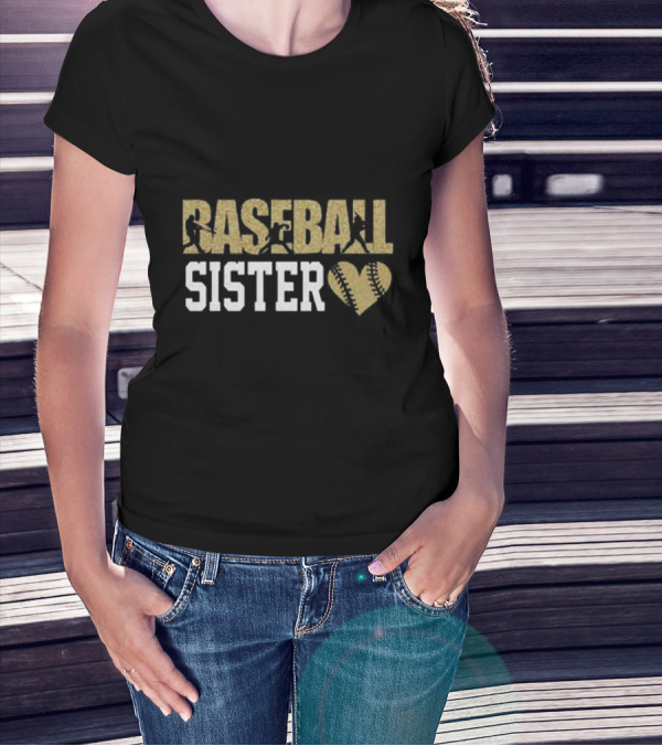Baseball Sister Heart Bat Swing T-Shirt