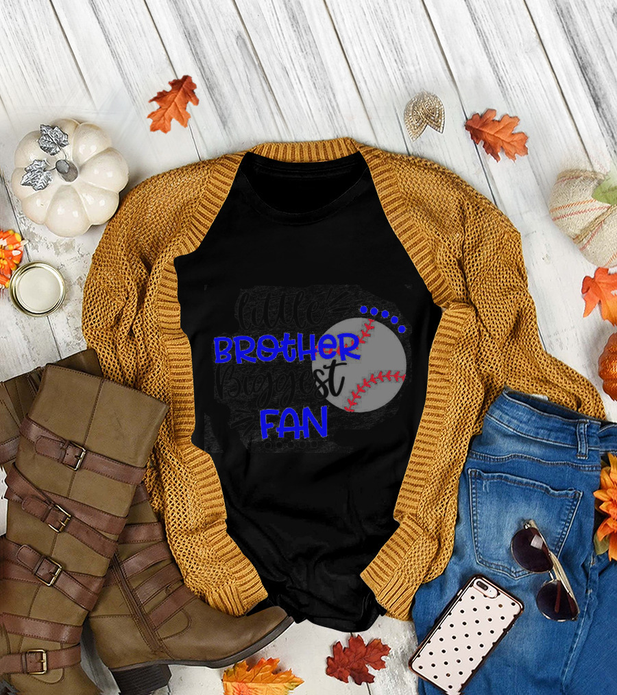 Little Brother Biggest Fan Baseball T-Shirt