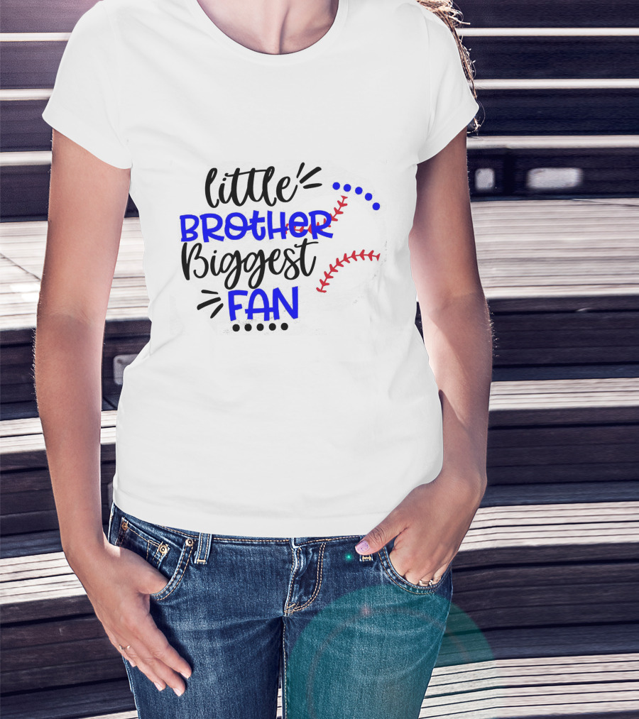 Little Brother Biggest Fan Baseball T-Shirt