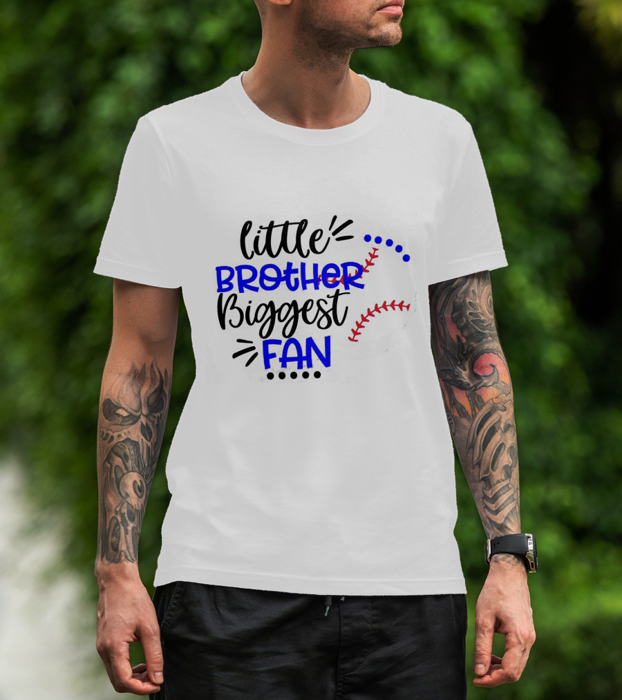 Little Brother Biggest Fan Baseball T-Shirt