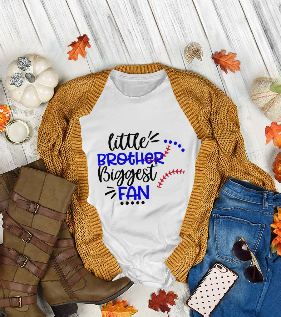 Little Brother Biggest Fan Baseball T-Shirt