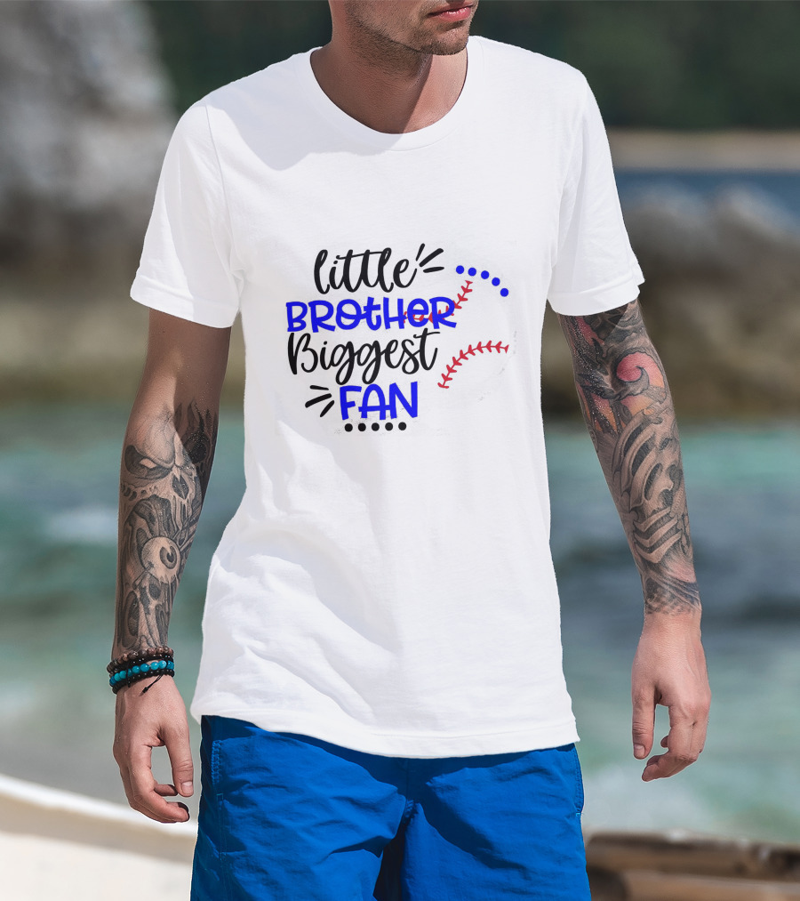 Little Brother Biggest Fan Baseball T-Shirt