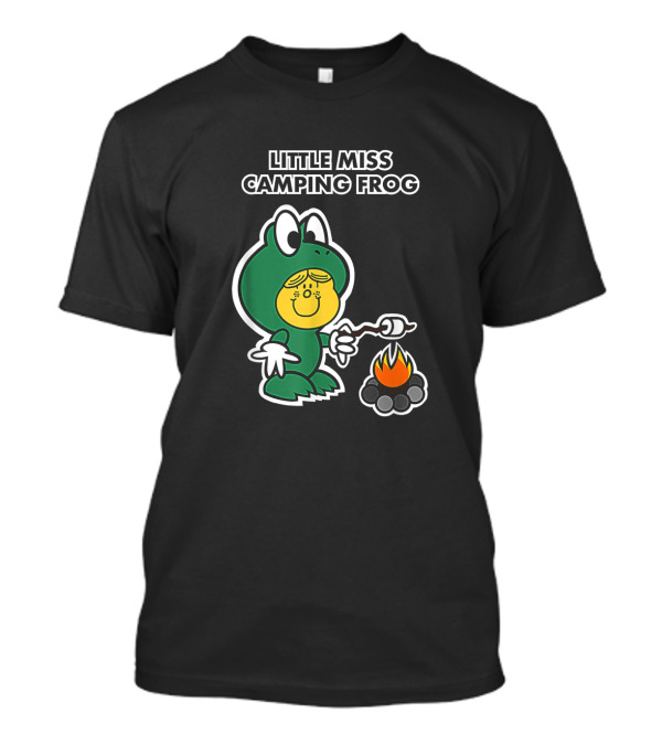 Little Miss Camping Frog Campfire Marshmallow Roasting T-Shirt
